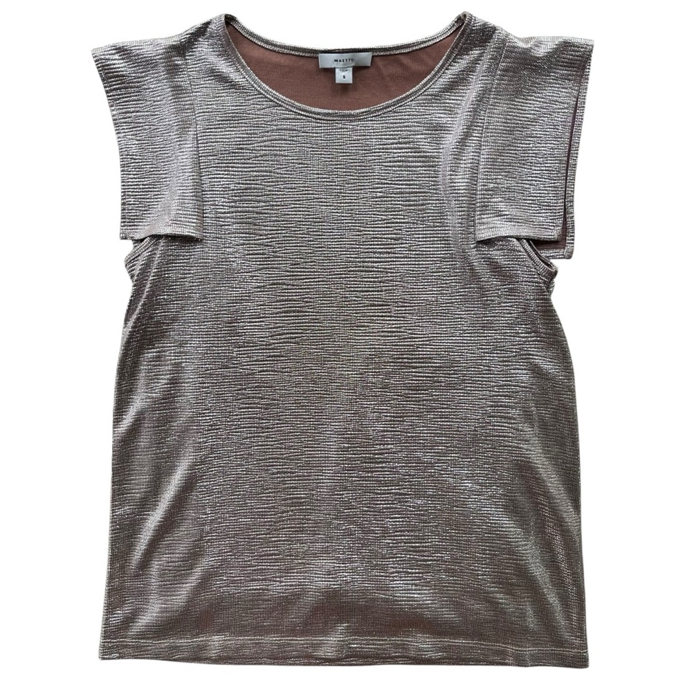 Maette Womens Small Brown Silver Metallic Flutter Cap Sleeve Lined Blouse STAR10